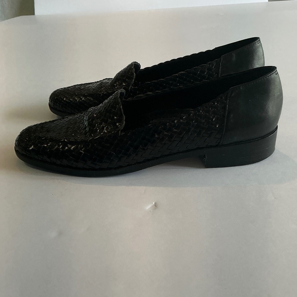 Vintage Amalfi Woven Black Leather Loafers Flats size 7 2A Narrow Italy - Picture 14 of 14